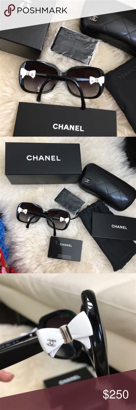 chanel sunglasses black with white bow